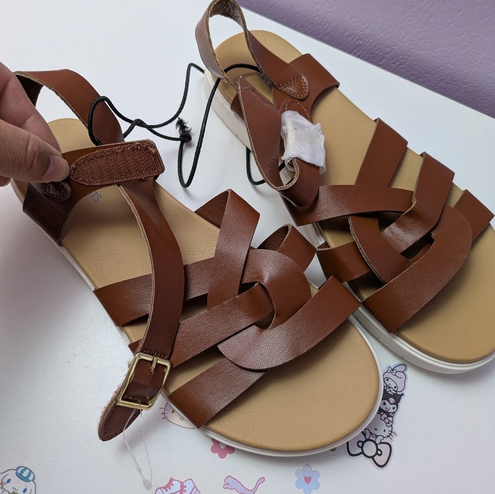 Brown Woven Strap Women's Sandals
